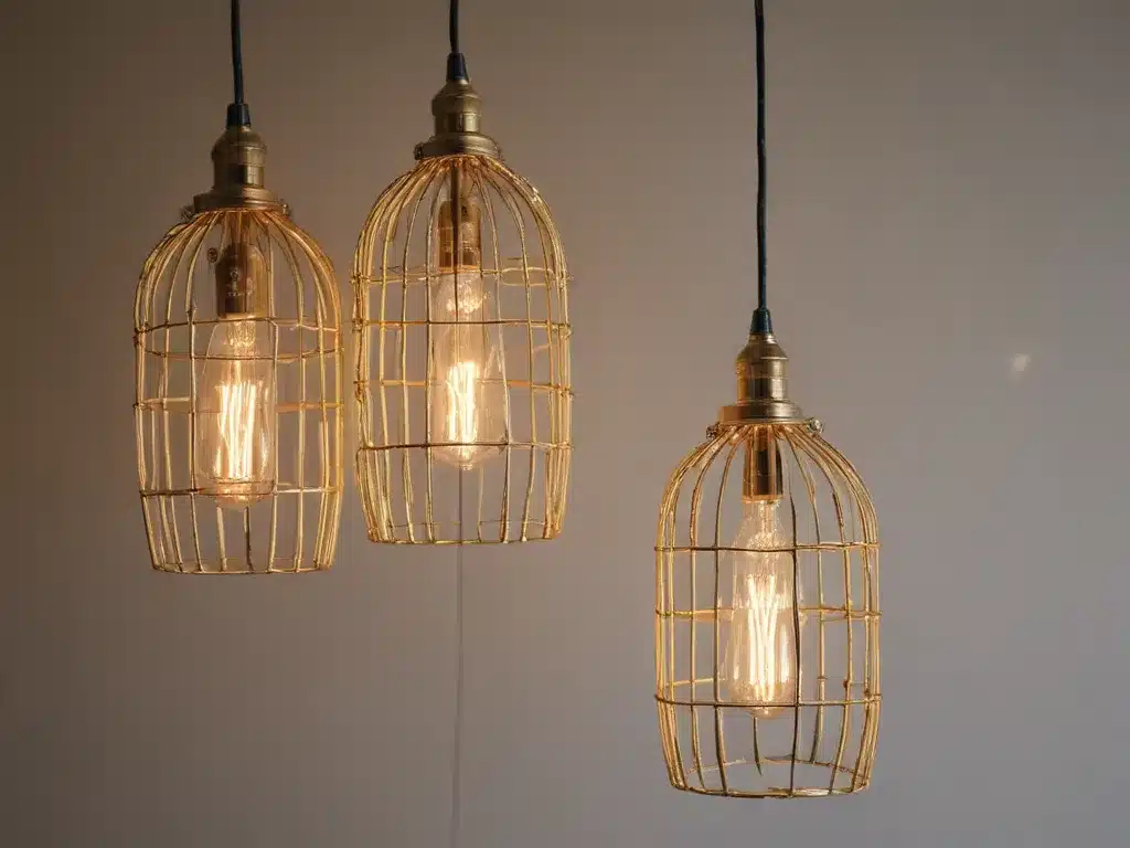 Craft Mood Lighting with Salvaged Gold Wire Cage Pendants