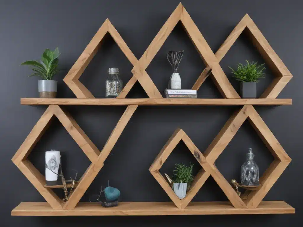 Design Geometric Wood Shelves for an Accent Wall