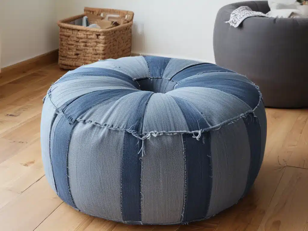 Make Woven Poufs from Old Denim Jeans