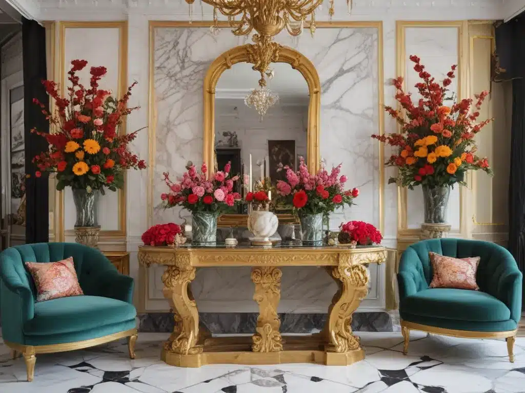 Maximalist Glam Decor With Marble, Gold and Lush Florals