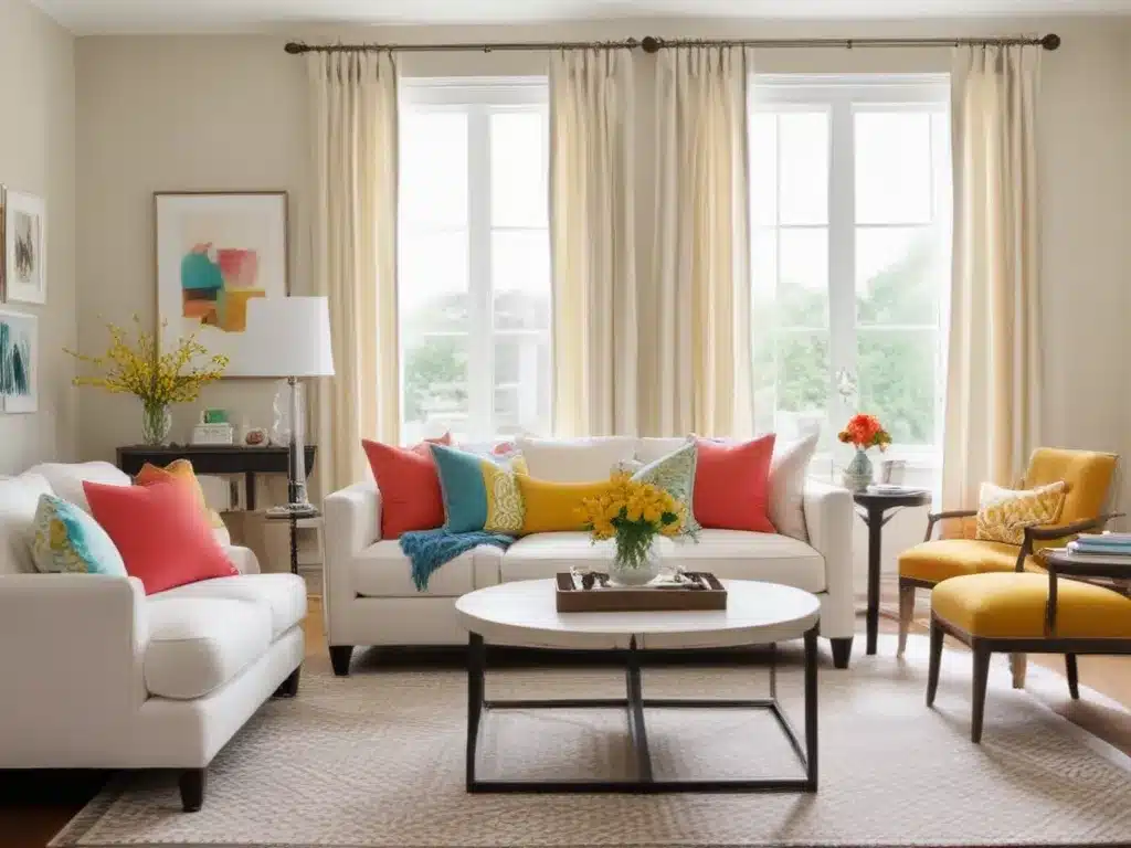 Pops Of Color Enliven A Neutral Living Room