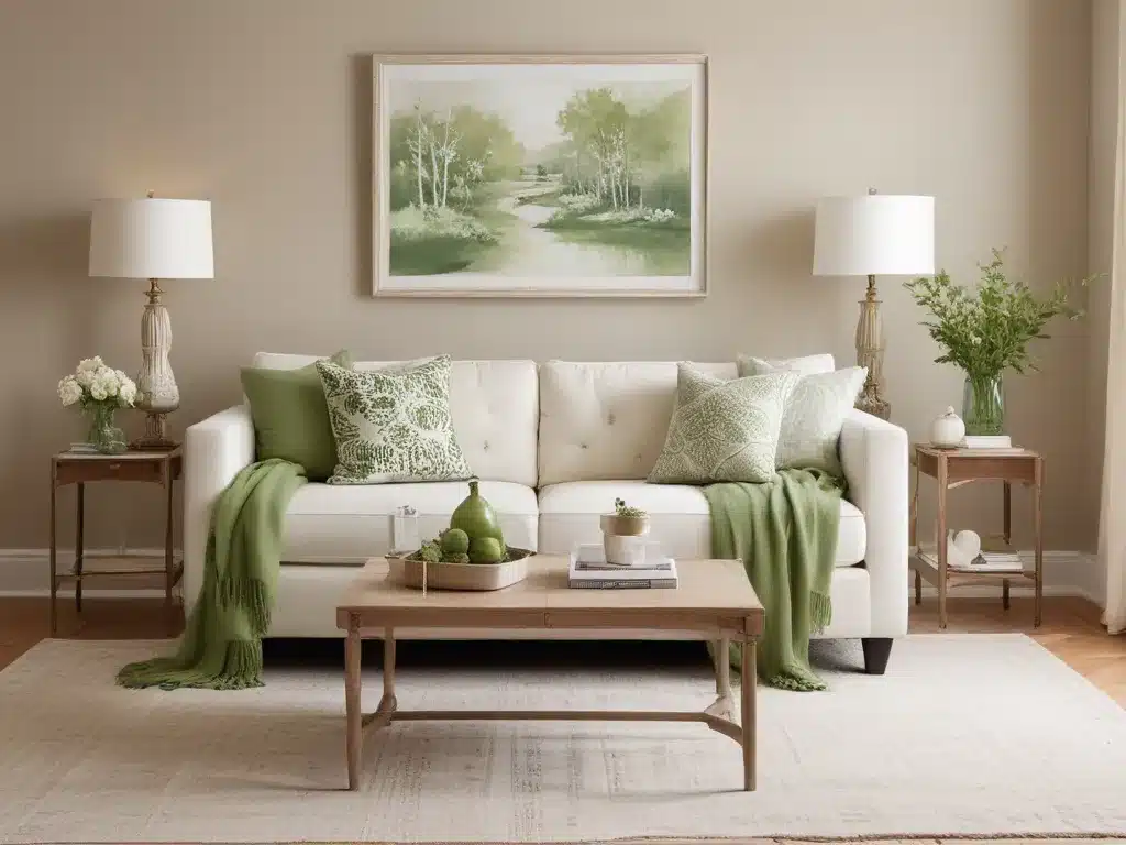 Try a Cozy Neutral Palette With Pops of Spring Green